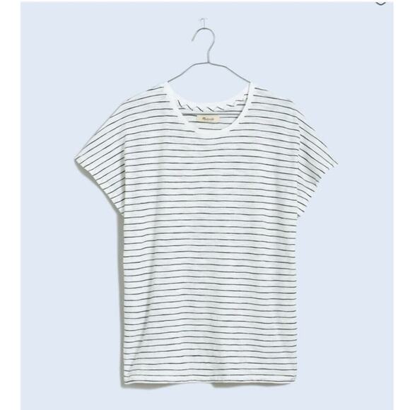 Madewell Dolman Sleeve Crew Neck Tee in Slub Eyelet White Black Striped Medium - Picture 1 of 6